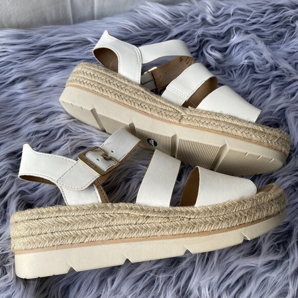 DrScholl's Once Twice Platform Strappy Sandals Women Sz 8M White Faux Leather - Picture 10 of 16